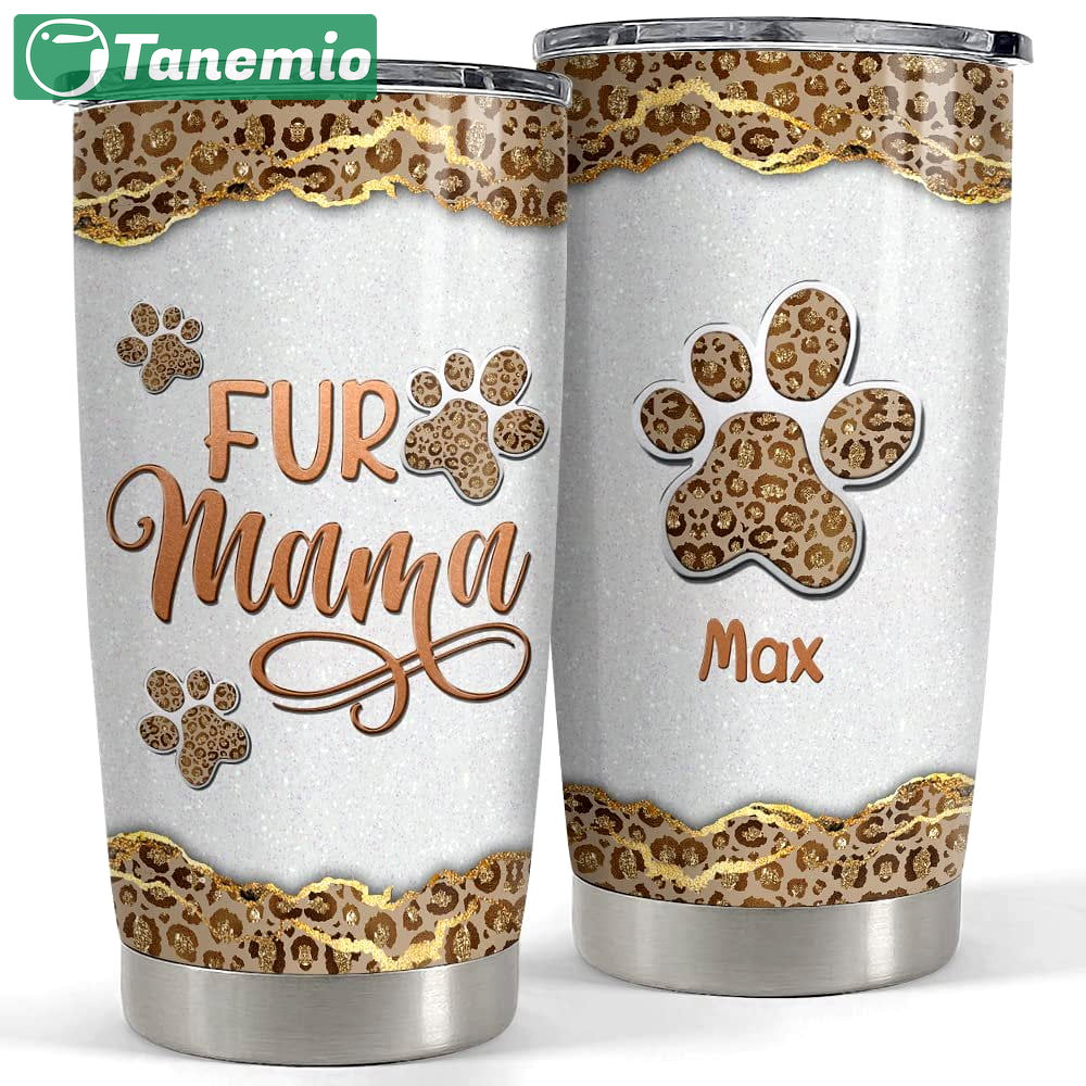 Personalized dog mom tumbler leopard fur mama mother’s day gifts Personalized Tumbler