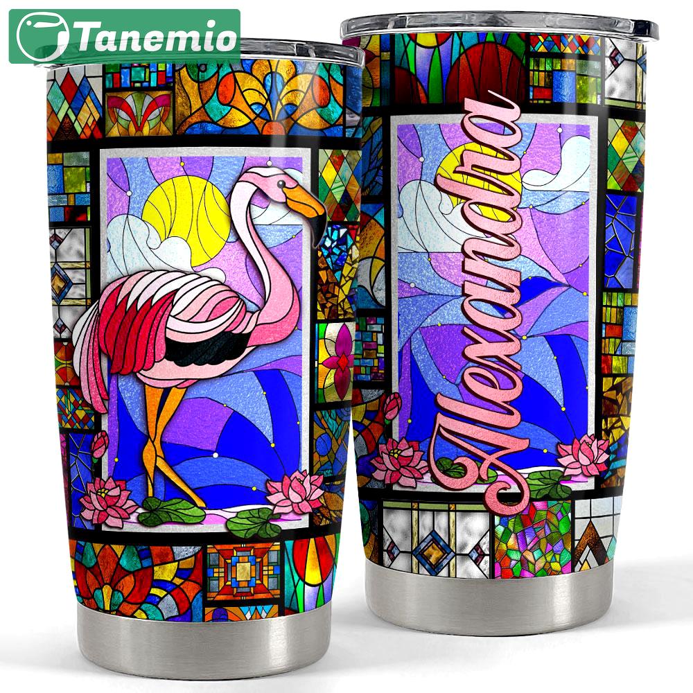 Personalized flamingo tumbler stained glass drawing Personalized Tumbler