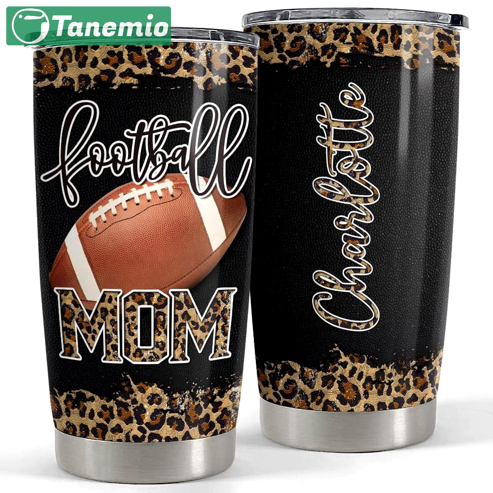 Personalized football mom tumbler leopard pattern mother’s day gift Personalized Tumbler