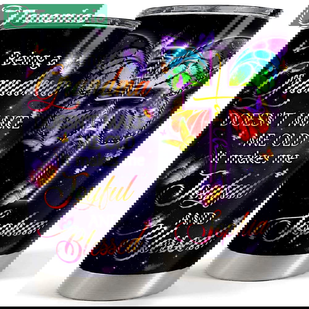 Personalized grandma tumbler butterfly faith style for nana gift Personalized Tumbler