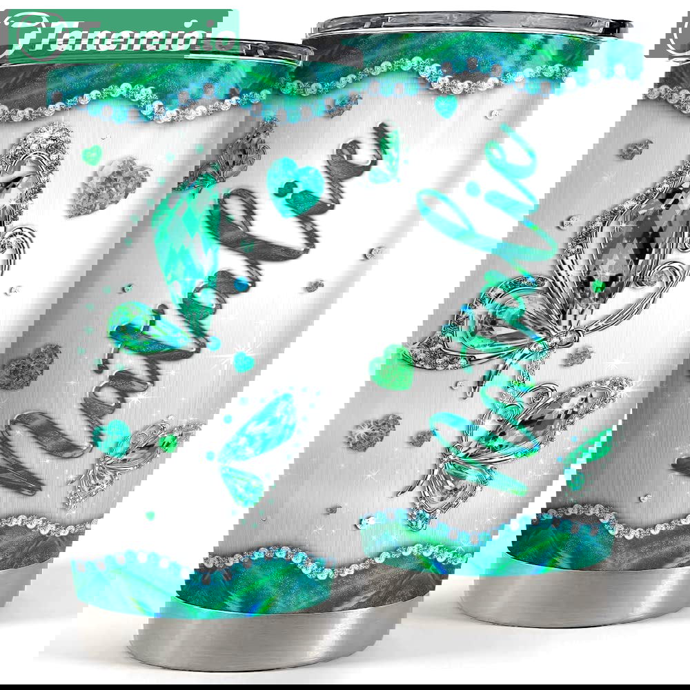 Personalized green butterfly tumbler jewelry style for animal lover Personalized Tumbler