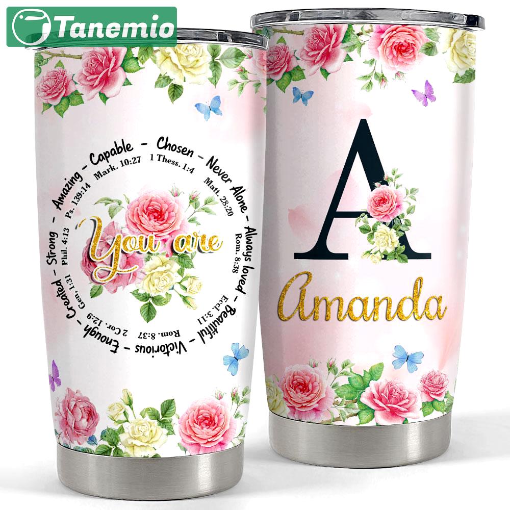 Personalized inspirational tumbler floral monogram with bible Personalized Tumbler