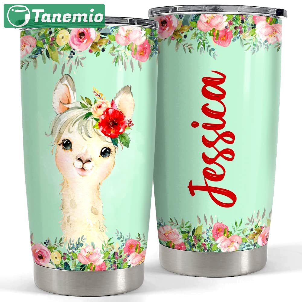 Personalized llama tumbler watercolor style drawing for animal lover Personalized Tumbler