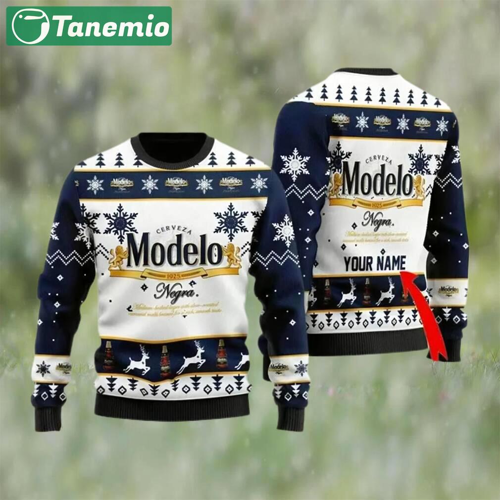 Personalized modelo beer ugly christmas sweater, faux wool sweater, gifts for beer lovers, international beer day, best christmas gifts for 2022 ? prinvity Christmas Ugly Sweater