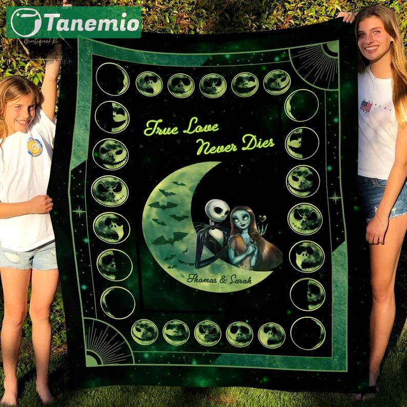 Personalized name blanket true love never die jack skellington and sally fleece blanket, mink sherpa blanket, jack and sally blanket Quilt Blanket