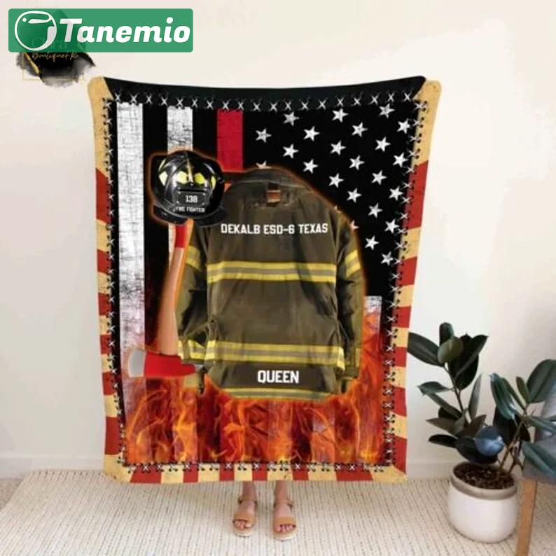 Personalized name firefighter usa fleece blanket, mink sherpa blanket, father's day gift, firefighter blanket, hero blanket Quilt Blanket