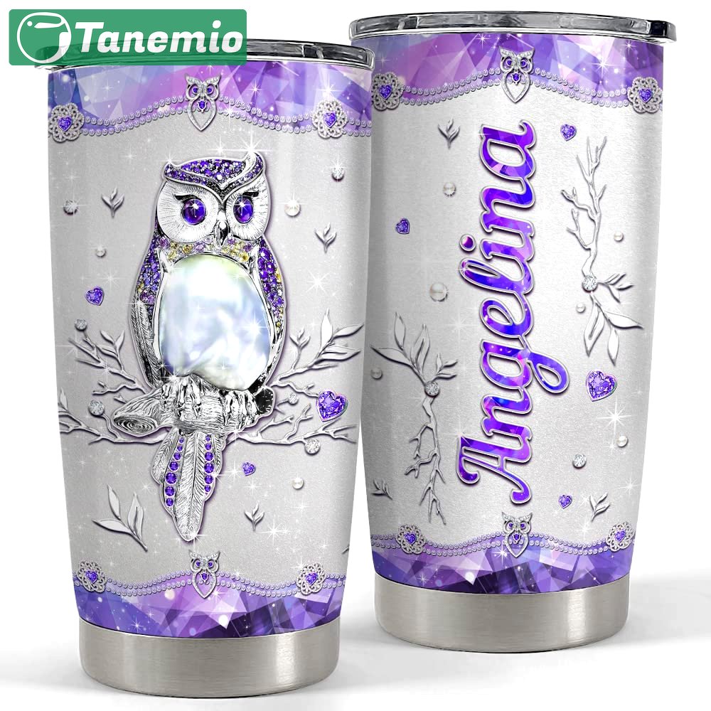 Personalized purple owl tumbler jewelry drawing for animal lover Personalized Tumbler