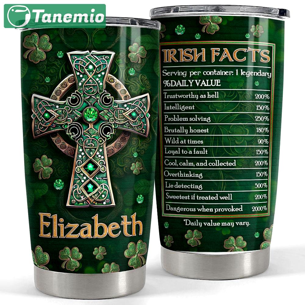 Personalized st patrick day tumbler celtic cross jewelry irish facts Personalized Tumbler