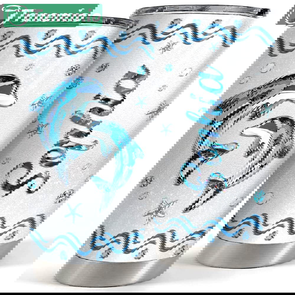 Personalized tumbler dolphin and starfish crystal style gift for lover Personalized Tumbler