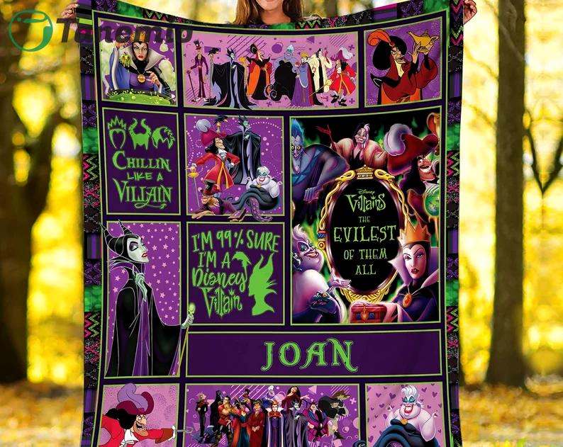 Personalized villains blanket, villain fleece blanket, maleficent ursula evil queen blanket quilt, bedding decor birthday gift Quilt Blanket