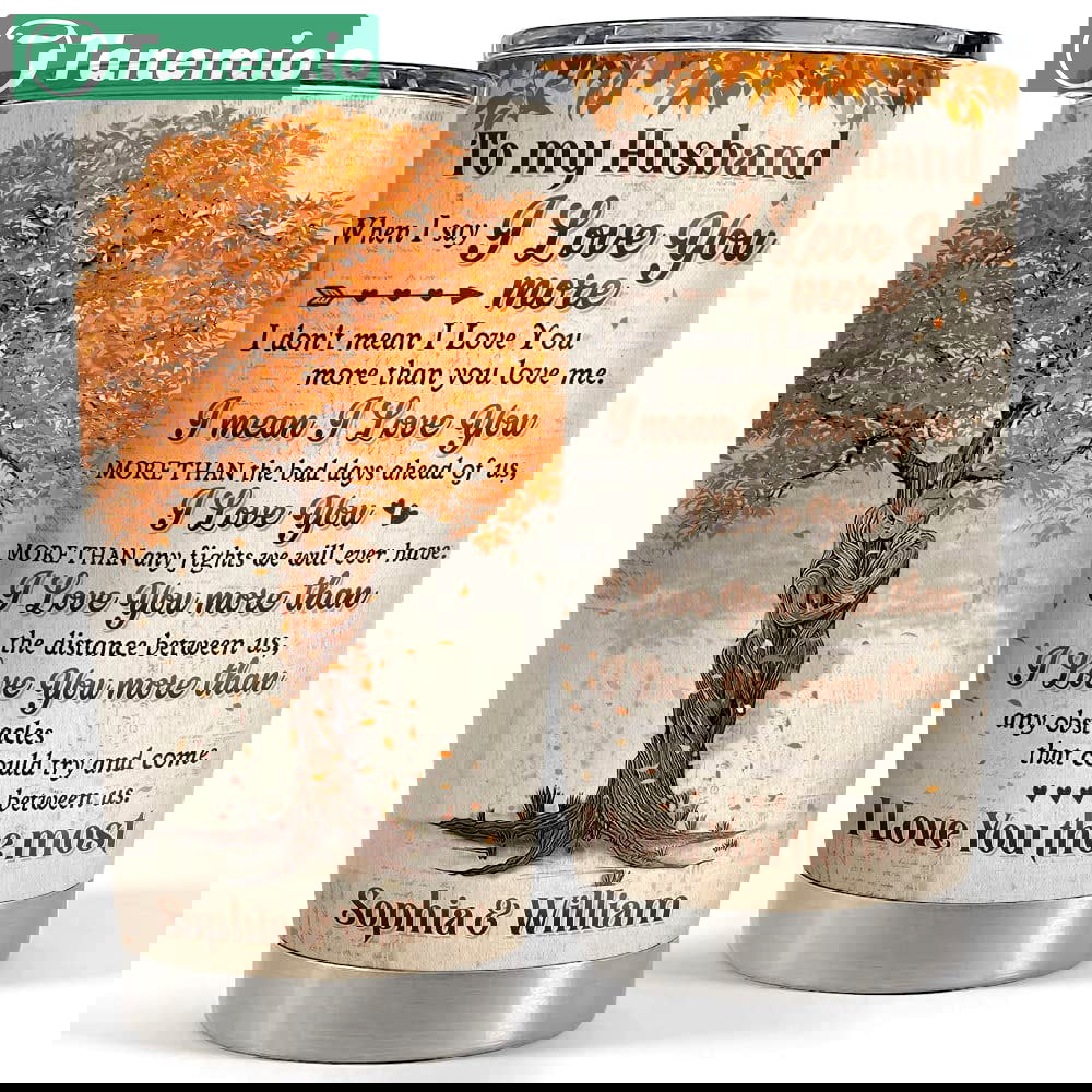 Personalized vintage couple fall tree tumblers to husband from wife Personalized Tumbler