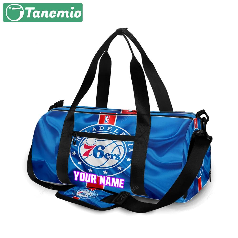 Philadelphia 76ers blue red silk personalized name travel bag gym bag 2207 Travel Bag
