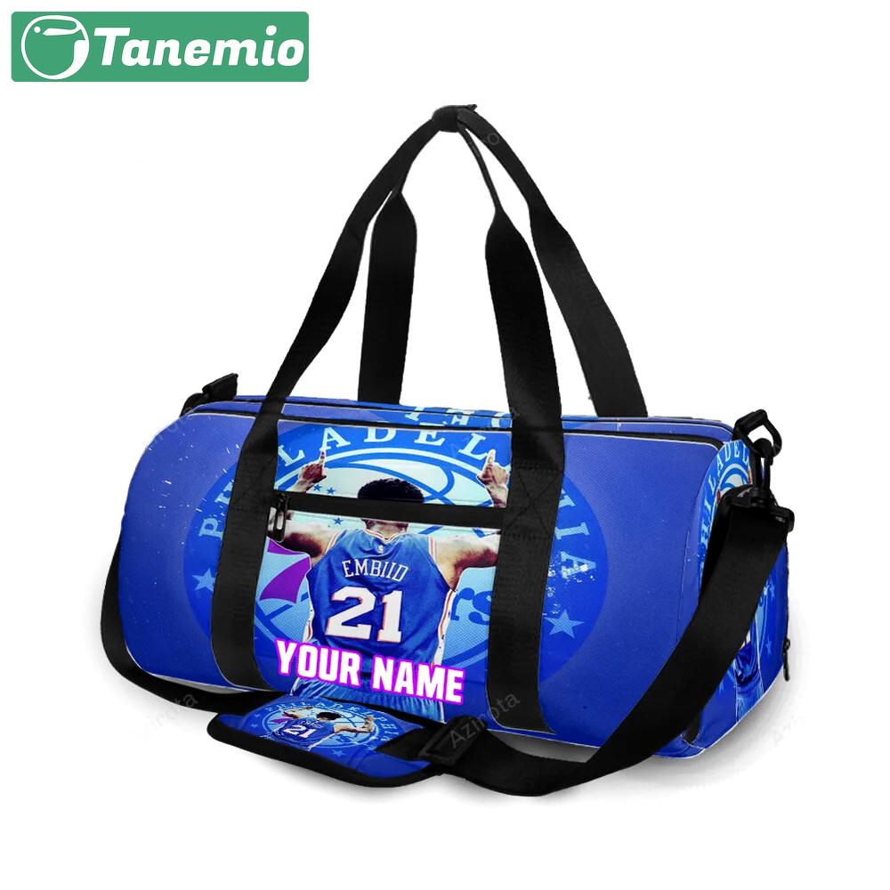 Philadelphia 76ers joel embiid back personalized name travel bag gym bag 2239 Travel Bag
