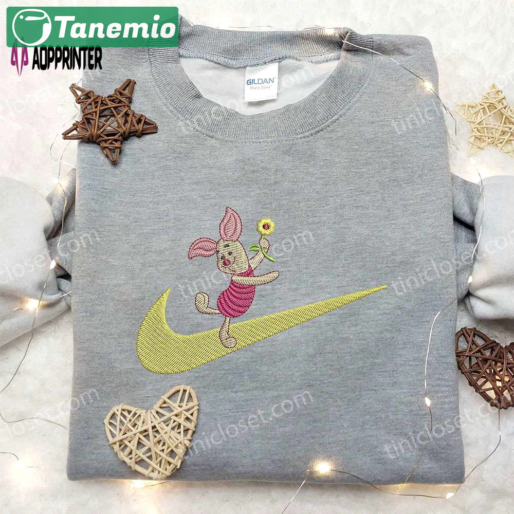 Piglet x nike swoosh embroidered sweatshirt winnie the pooh disney nike inspired shirt Embroidered Shirt