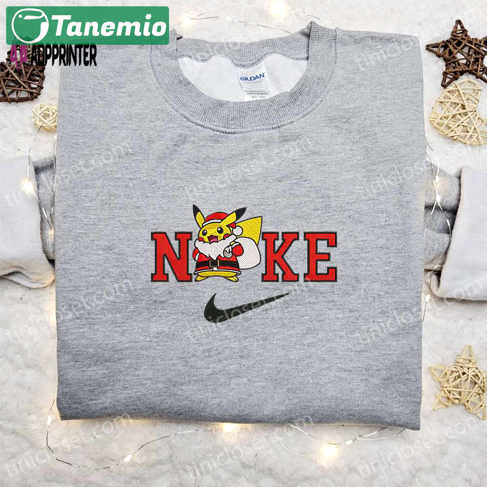 Pikachu santa claus x nike embroidered sweatshirt: merry christmas shirt perfect gift idea Embroidered Shirt