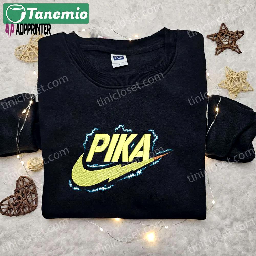 Pikachu x nike anime embroidered sweatshirt & pokemon shirt: unique nike inspired embroidery Embroidered Shirt