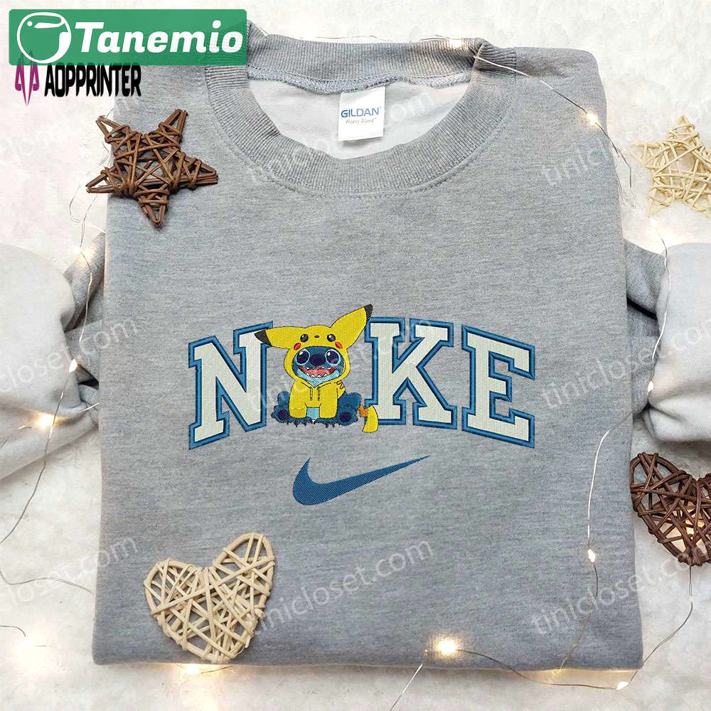 Pikachu x nike embroidered sweatshirt & lilo stitch shirt – unique nike-inspired embroidered apparel Embroidered Shirt