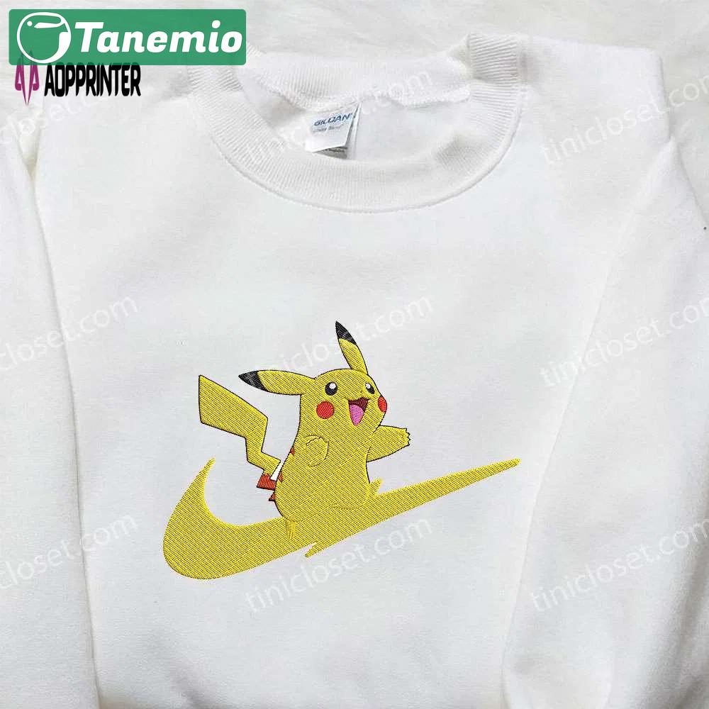 Pikachu x nike swoosh embroidered sweatshirt: pokemon inspired nike shirt Embroidered Shirt