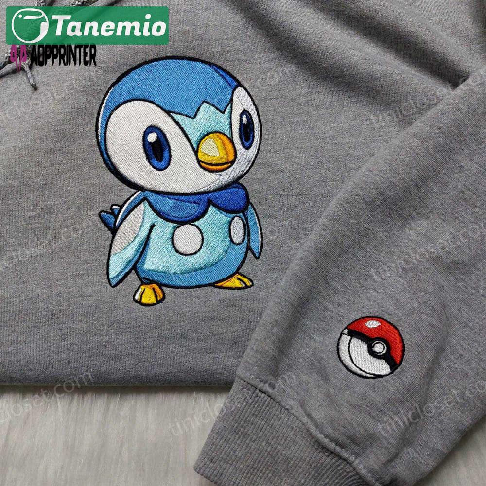 Piplup pokemon embroidered shirt & sweatshirt – anime hoodies for fans Embroidered Shirt