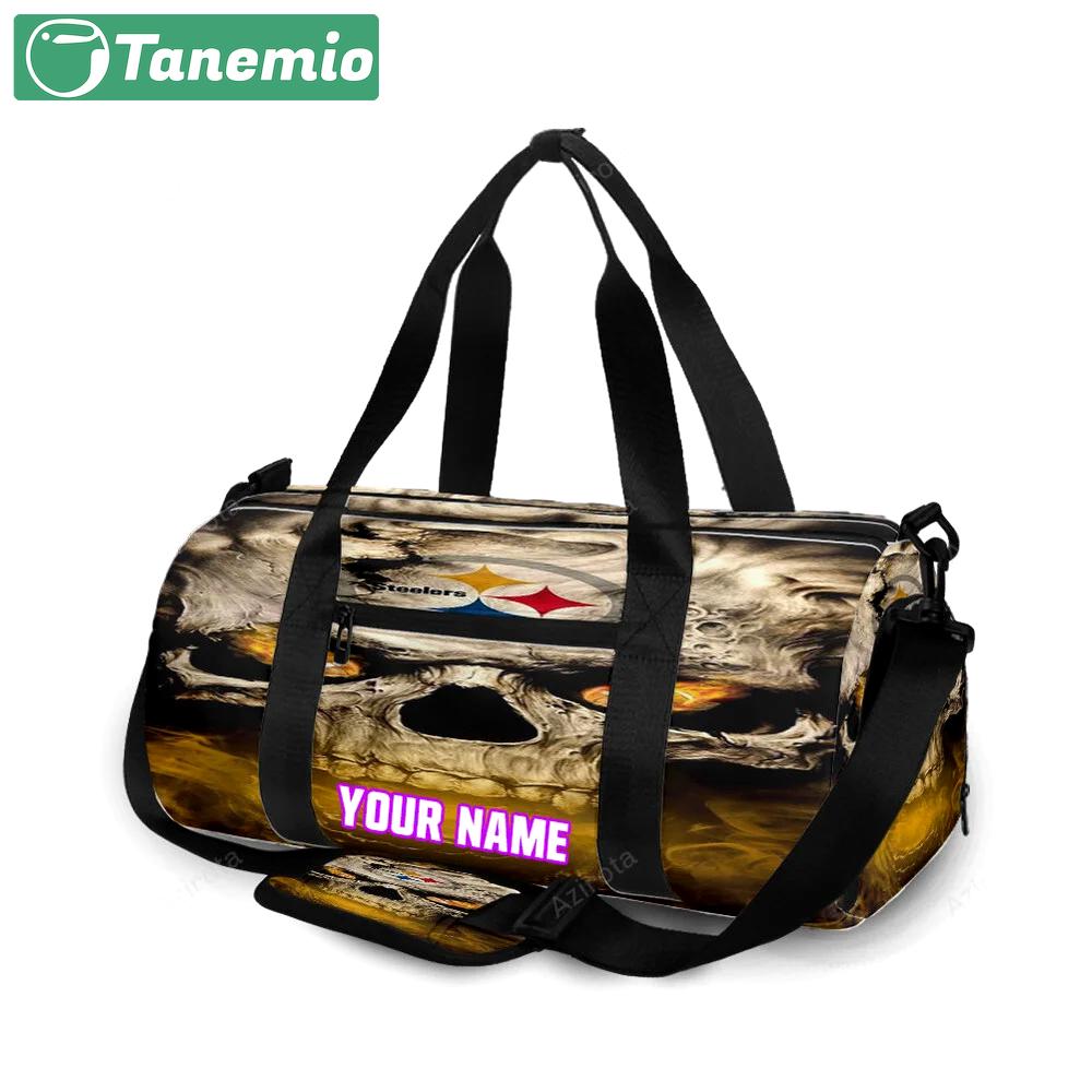Pittsburgh steelers skull smoke personalized name travel bag gym bag 724 Travel Bag