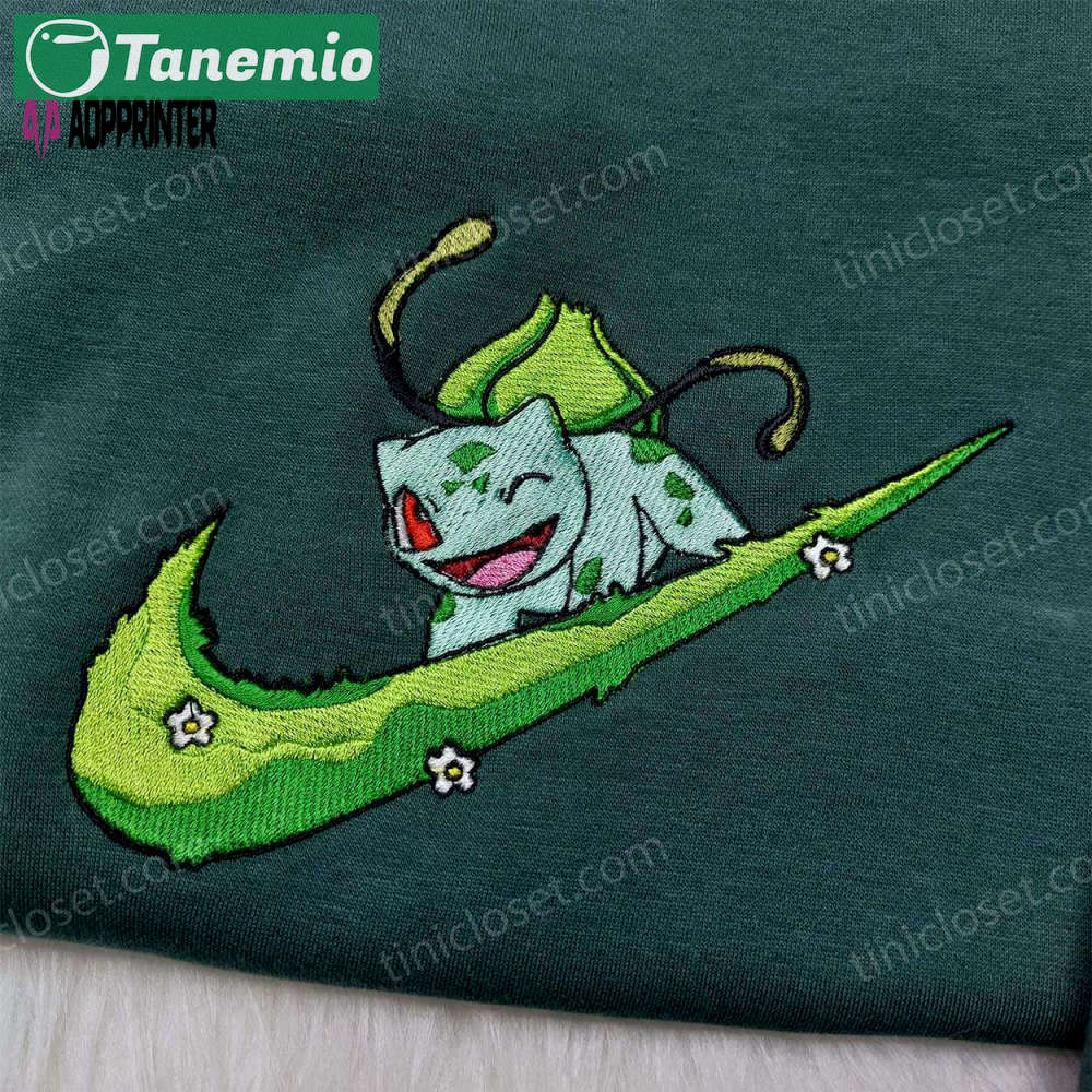 Pokemon bulbasaur nike embroidered sweatshirt – anime custom shirt Embroidered Shirt
