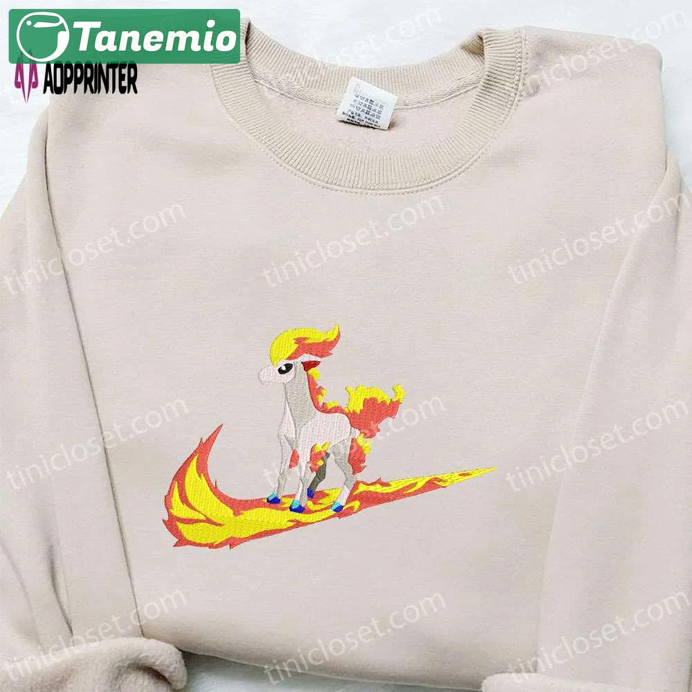 Ponyta x nike swoosh anime embroidered sweatshirt & pokemon shirt nike inspired apparel Embroidered Shirt