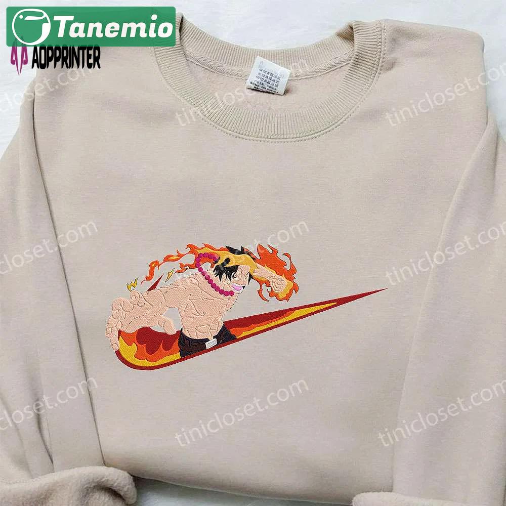 Portgas d ace x nike embroidered hoodie & one piece nike inspired shirt – unique apparel collection Embroidered Shirt