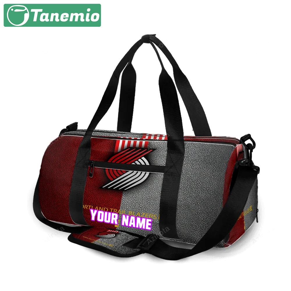 Portland trail blazers red gray leather personalized name travel bag gym bag 2265 Travel Bag