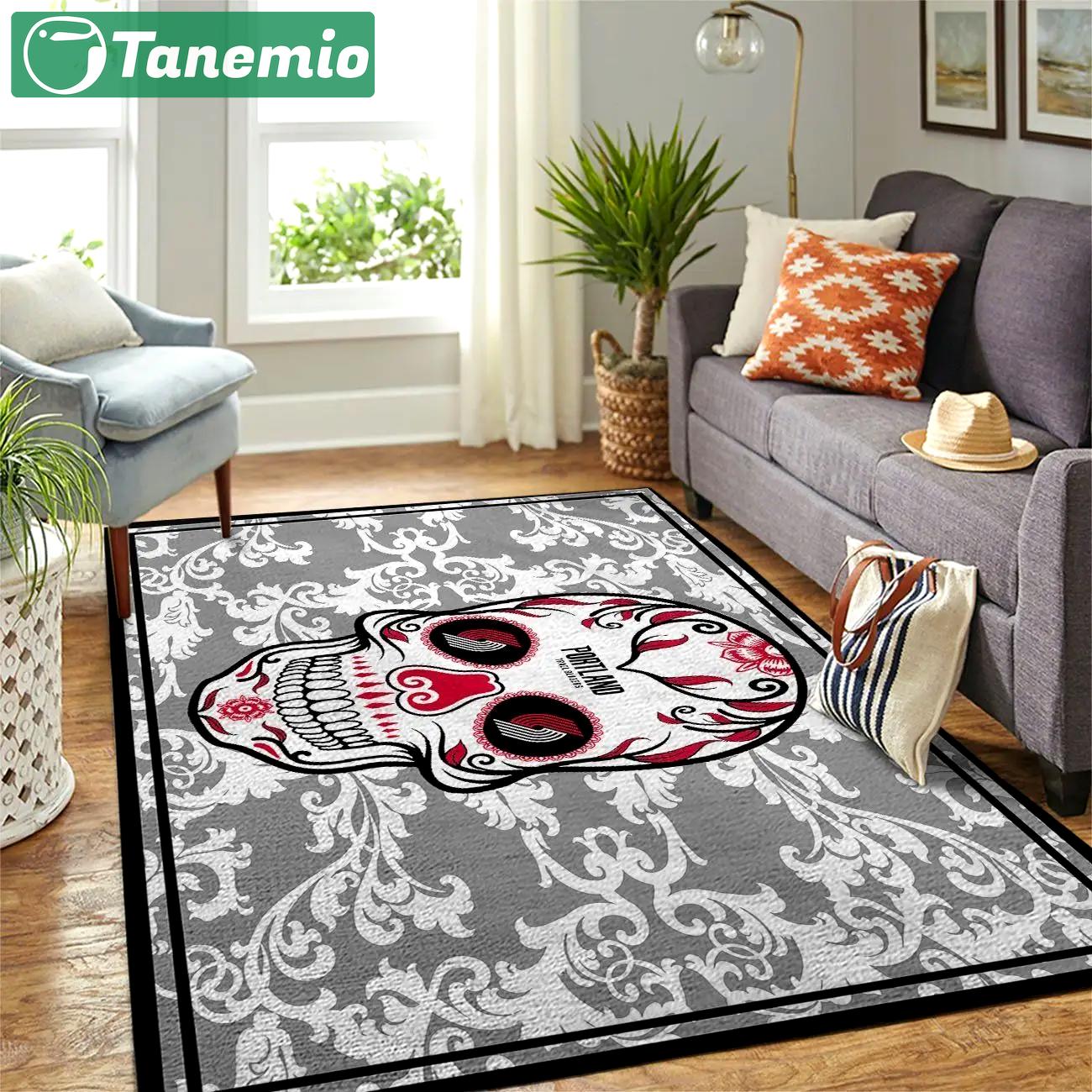 Portland trailblazers nba area rugs skull flower style living room carpet sports rug regtangle carpet floor decor home decor Rectangle Rug