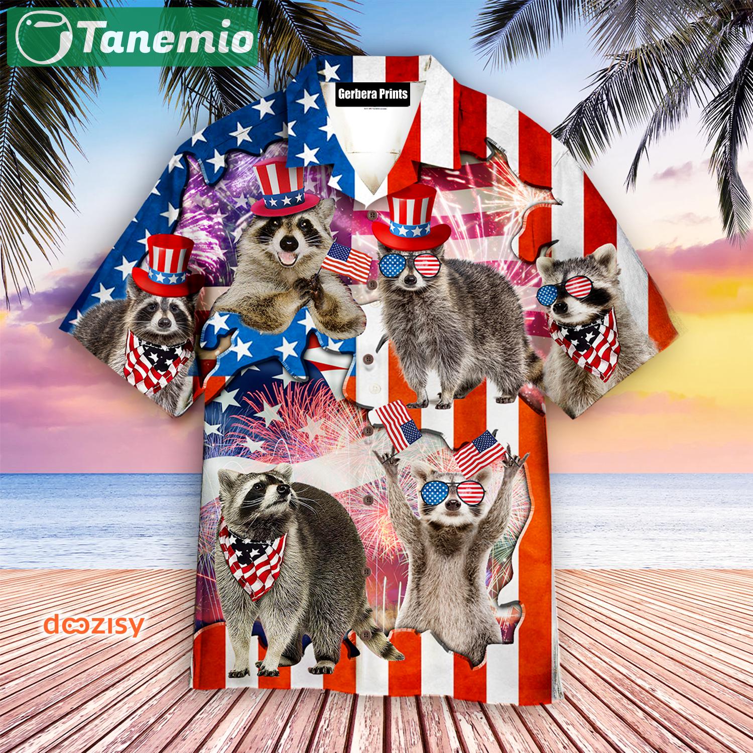 Raccoon love america 4th of july aloha 3d hawaiian shirt Hawaii Shirt Shorts & Flip Flops