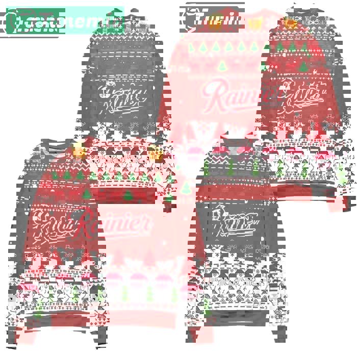 Rainier beer logo santa claus pattern ugly christmashot 2025 style 105 Christmas Ugly Sweater