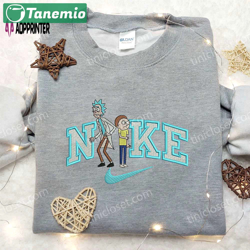 Rick and morty x nike embroidered sweatshirt: cartoon shirt nike inspired limited edition Embroidered Shirt