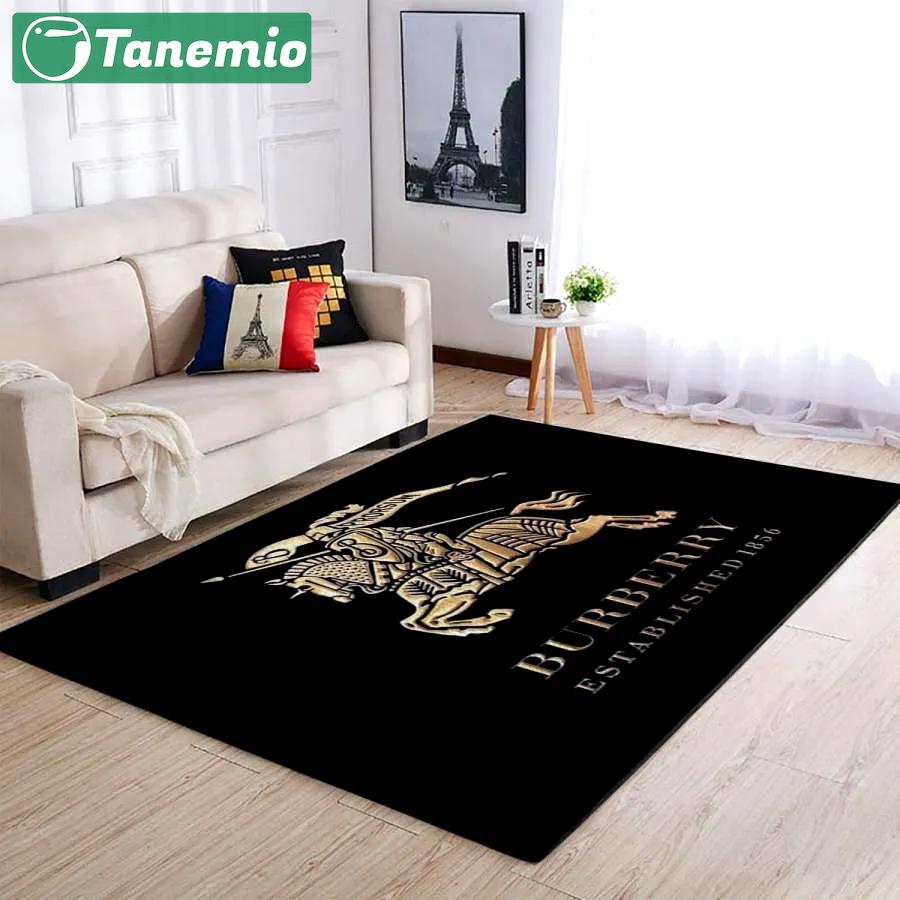Rugs in living room and bedroom - Burberry black golden logo luxury brand area rug carpet living room rug floor mats keep warm in winter Rectangle Rug