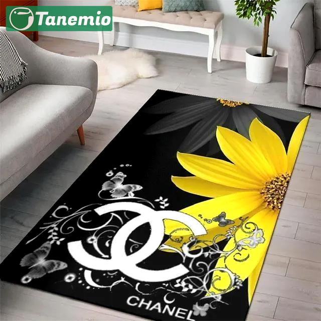 Rugs in living room and bedroom - Chanel sun flower logo luxury fashion luxury brand premium rug carpet for living room home decoration Rectangle Rug