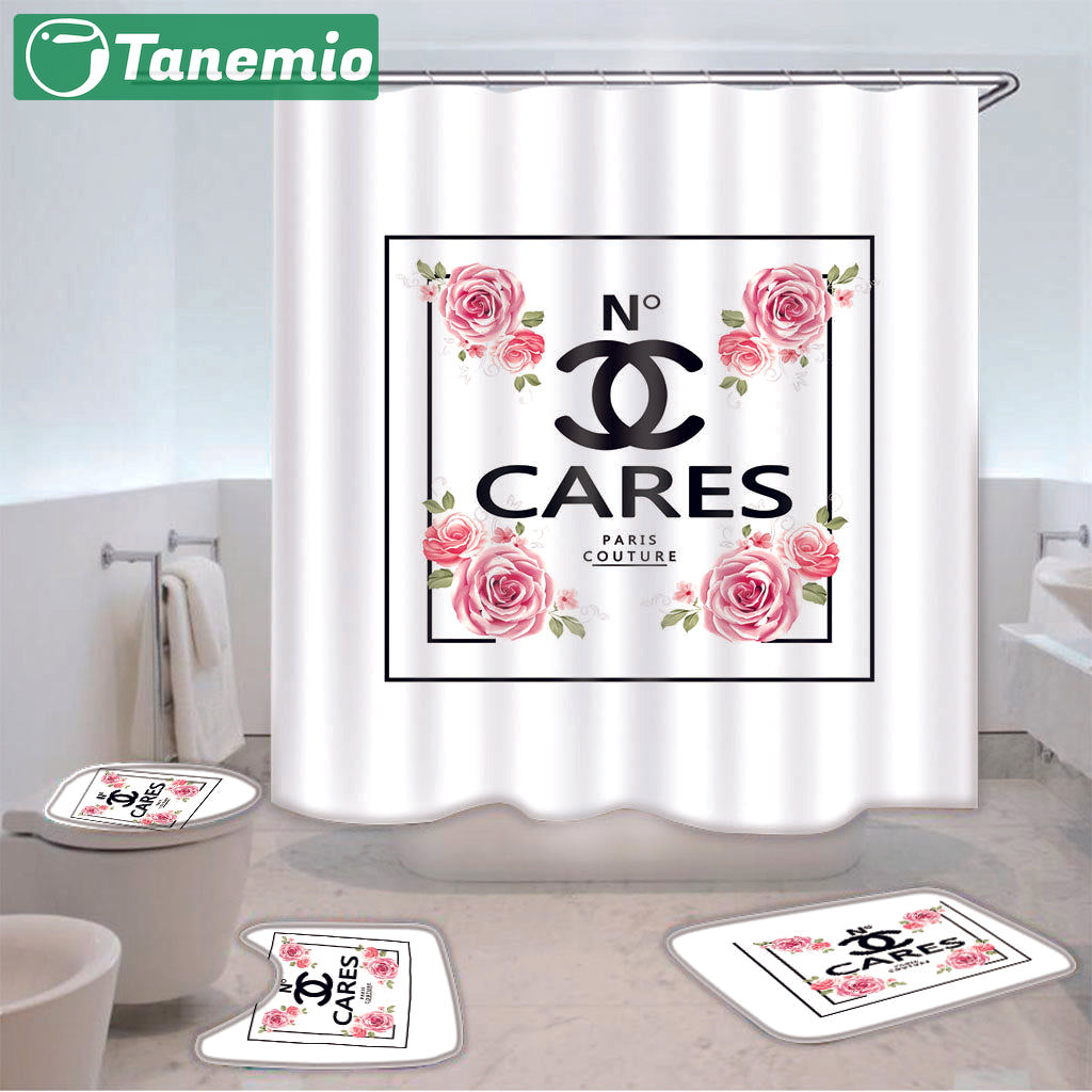 Rugs in living room and bedroom - Chanel white bathroom set hot 2023 luxury shower curtain bath rug mat home decor 148 Bathroom Accessory Sets