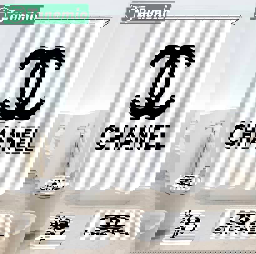 Rugs in living room and bedroom - Chanel white bathroom set hot 2023 luxury shower curtain bath rug mat home decor 150 Bathroom Accessory Sets