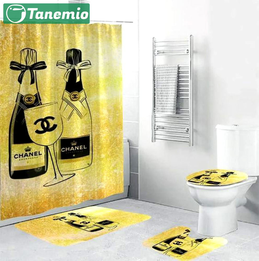 Rugs in living room and bedroom - Chanel wine bathroom set hot 2023 luxury shower curtain bath rug mat home decor 247 Bathroom Accessory Sets