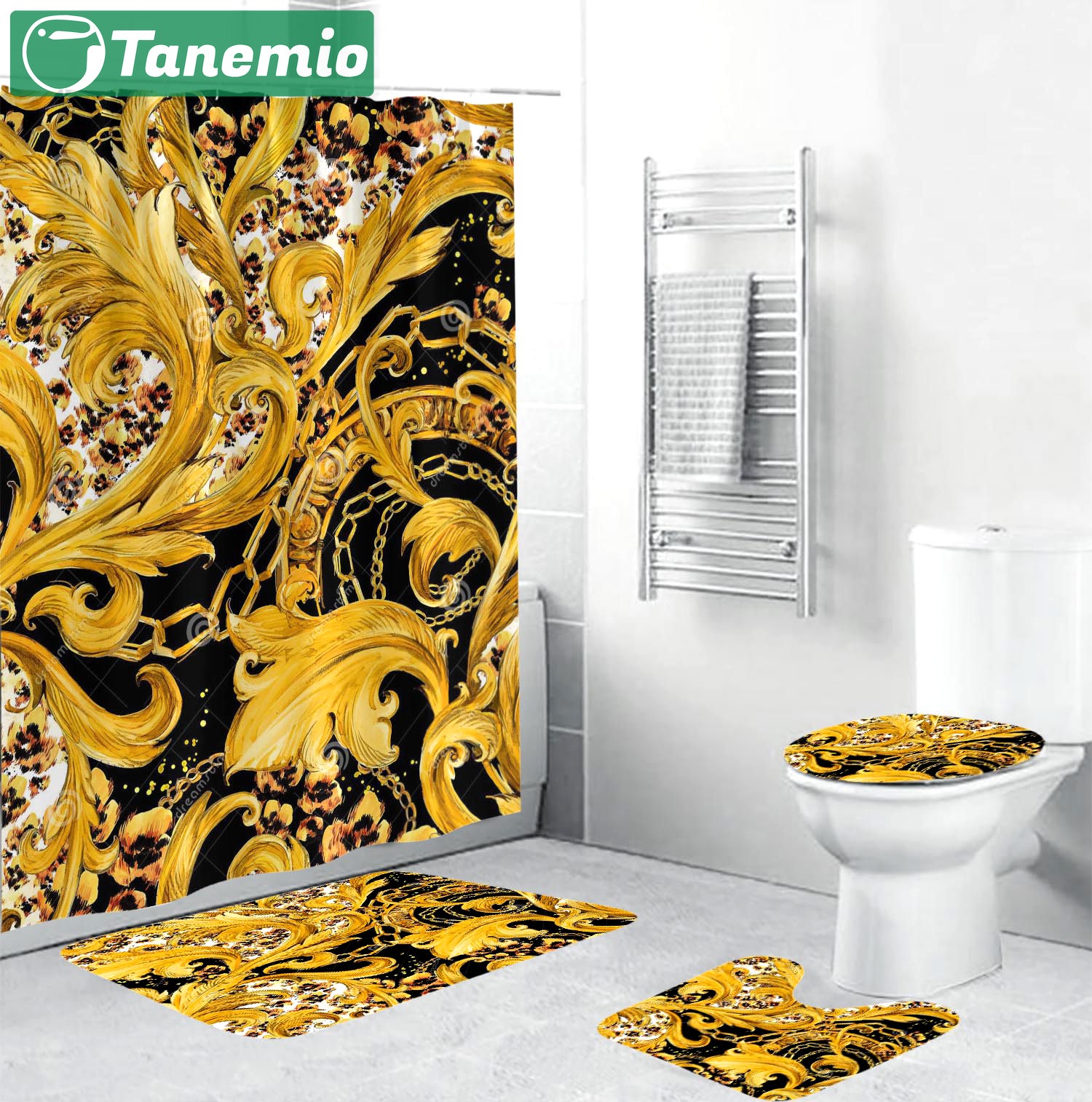 Rugs in living room and bedroom - Gianni versace baroque bathroom set hot 2023 luxury shower curtain bath rug mat home decor 183 Bathroom Accessory Sets