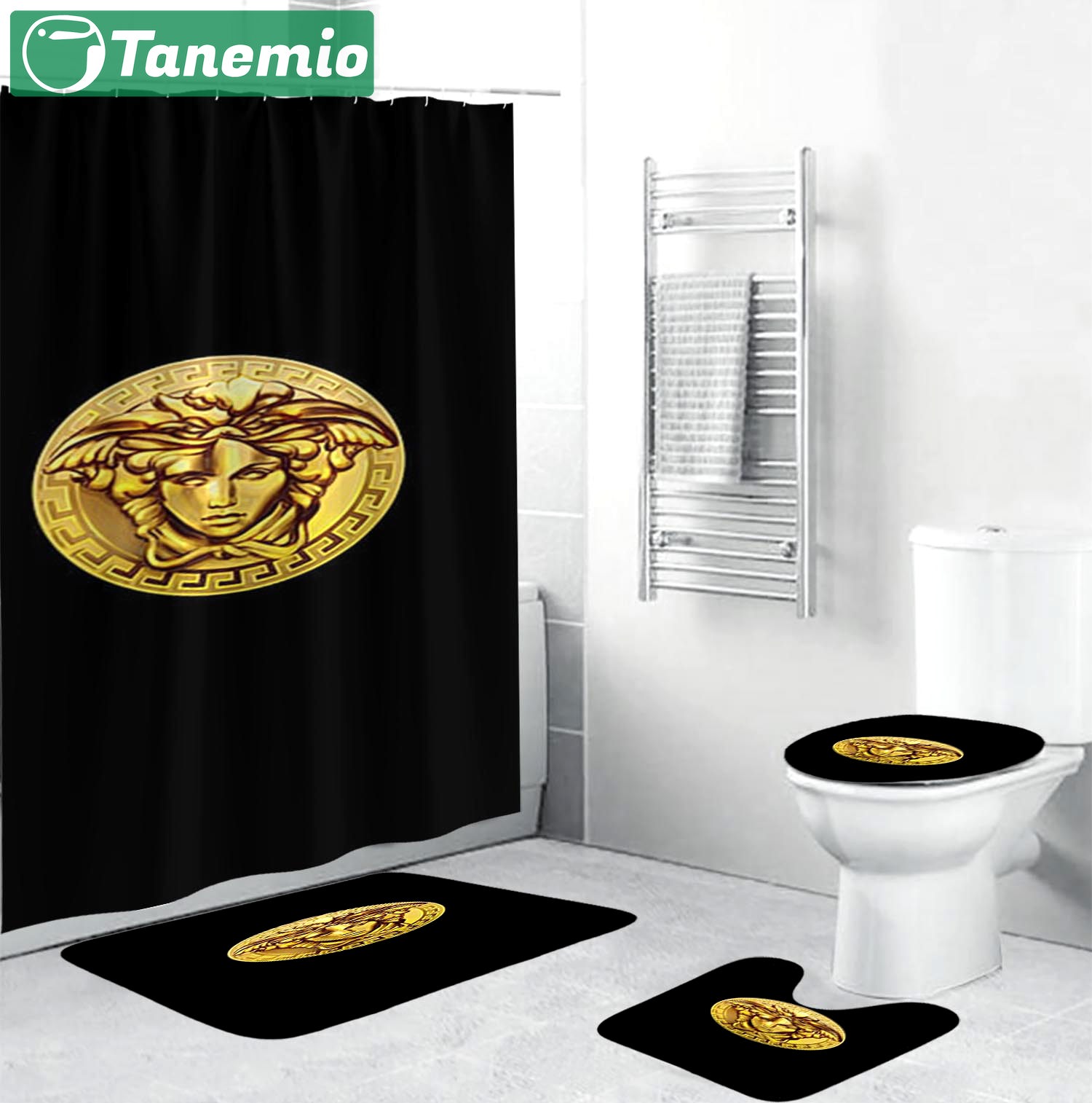 Rugs in living room and bedroom - Gianni versace black bathroom set hot 2023 luxury shower curtain bath rug mat home decor 187 Bathroom Accessory Sets