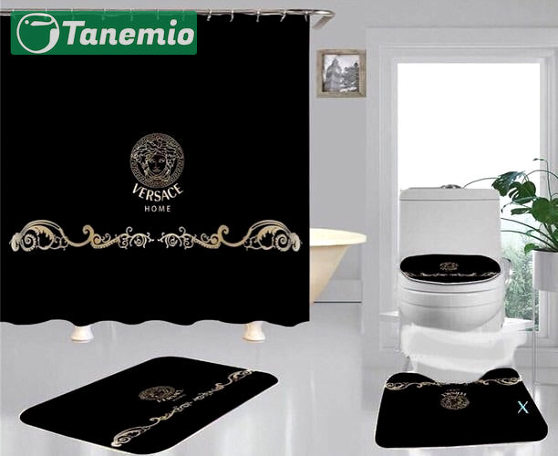Rugs in living room and bedroom - Gianni versace black bathroom set hot 2023 luxury shower curtain bath rug mat home decor 308 Bathroom Accessory Sets