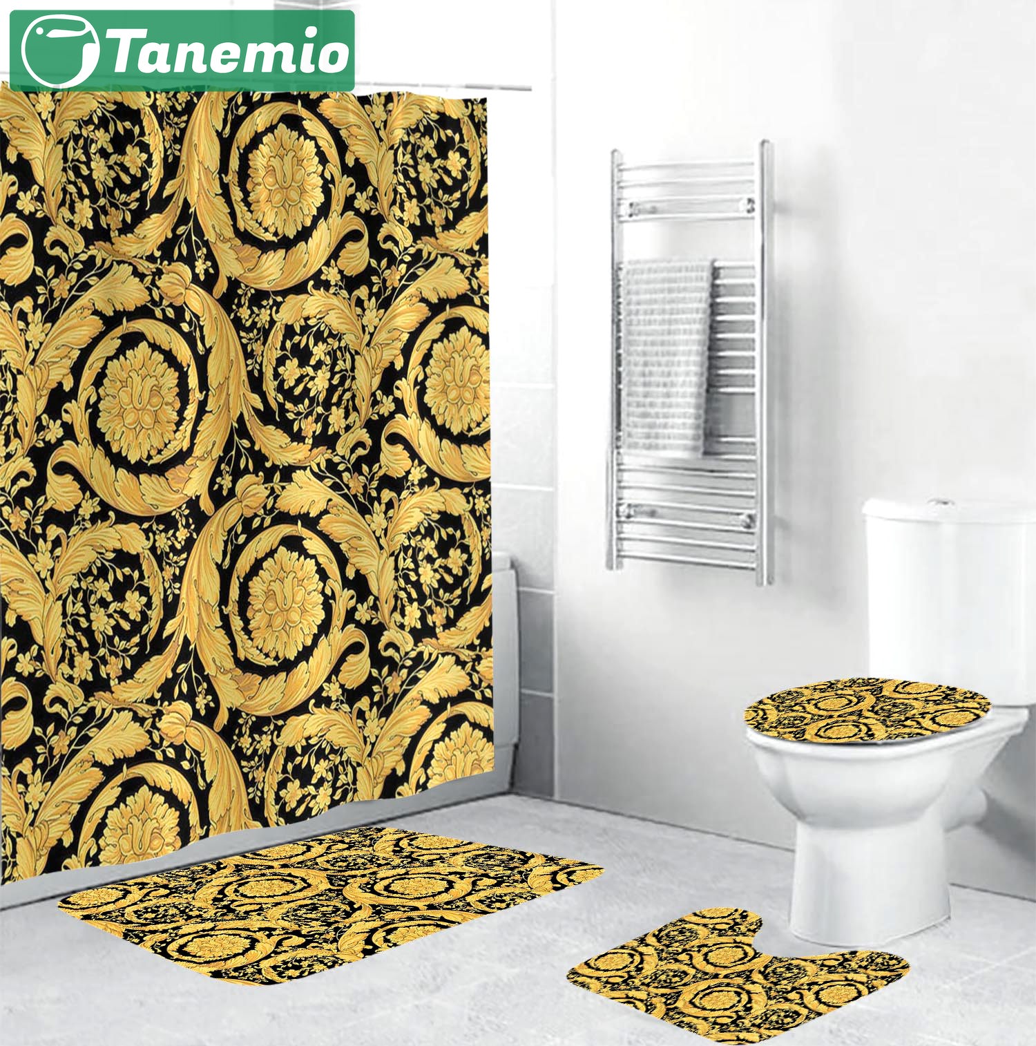 Rugs in living room and bedroom - Gianni versace gold bathroom set hot 2023 luxury shower curtain bath rug mat home decor 171 Bathroom Accessory Sets