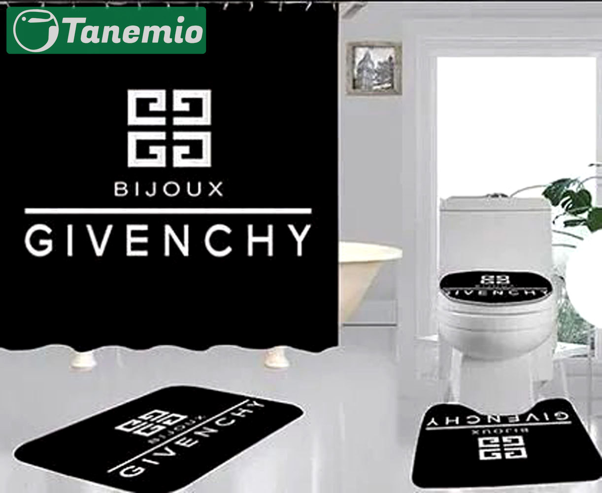 Rugs in living room and bedroom - Givenchy black bathroom set hot 2023 luxury shower curtain bath rug mat home decor 298 Bathroom Accessory Sets