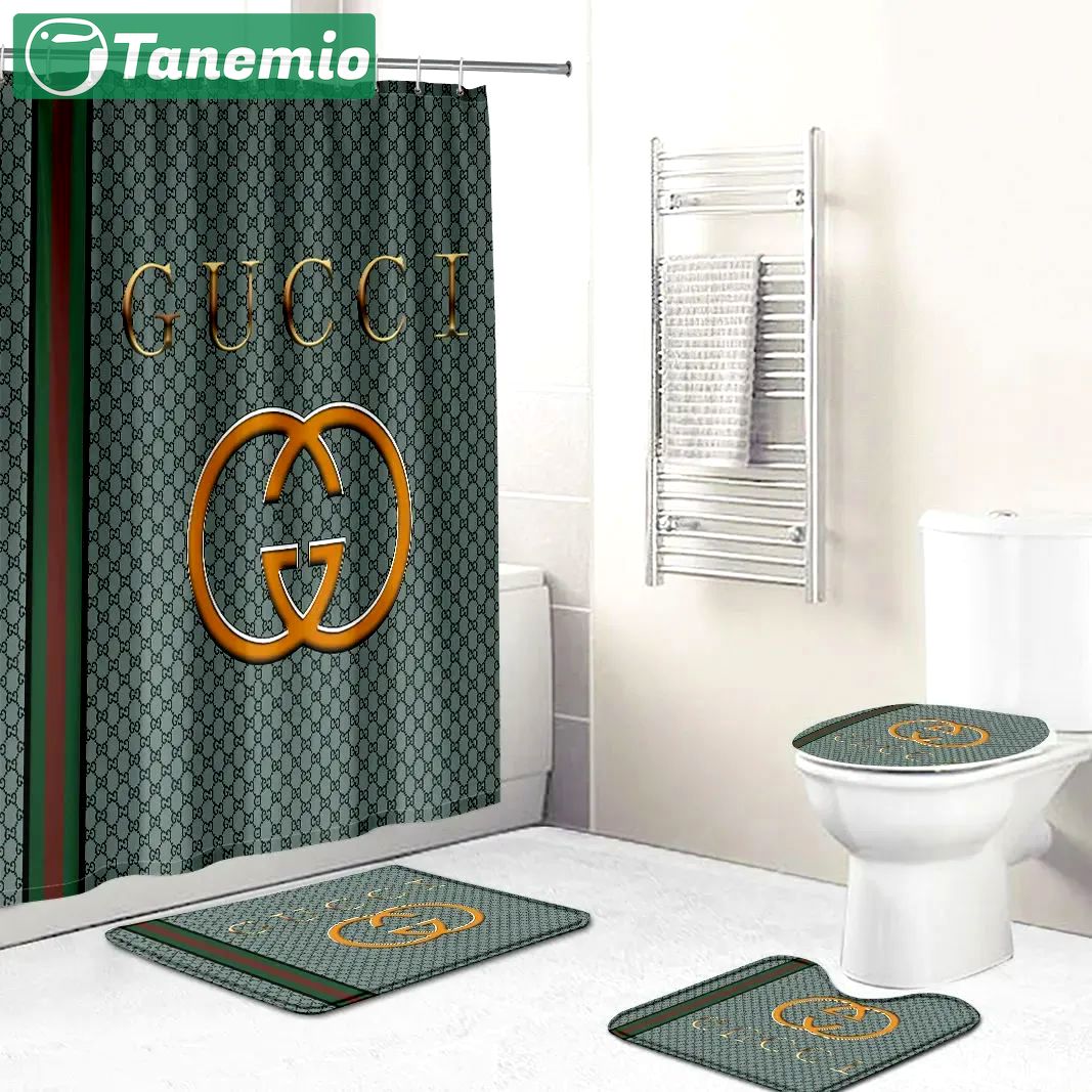 Rugs in living room and bedroom - Gucci green bathroom set hot 2023 luxury shower curtain bath rug mat home decor 241 Bathroom Accessory Sets