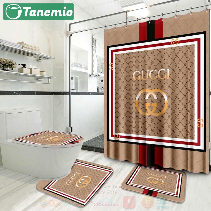 Rugs in living room and bedroom - Gucci monogram bathroom set hot 2023 luxury shower curtain bath rug mat home decor 167 Bathroom Accessory Sets