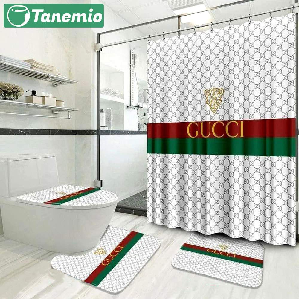 Rugs in living room and bedroom - Gucci monogram bathroom set hot 2023 luxury shower curtain bath rug mat home decor 210 Bathroom Accessory Sets