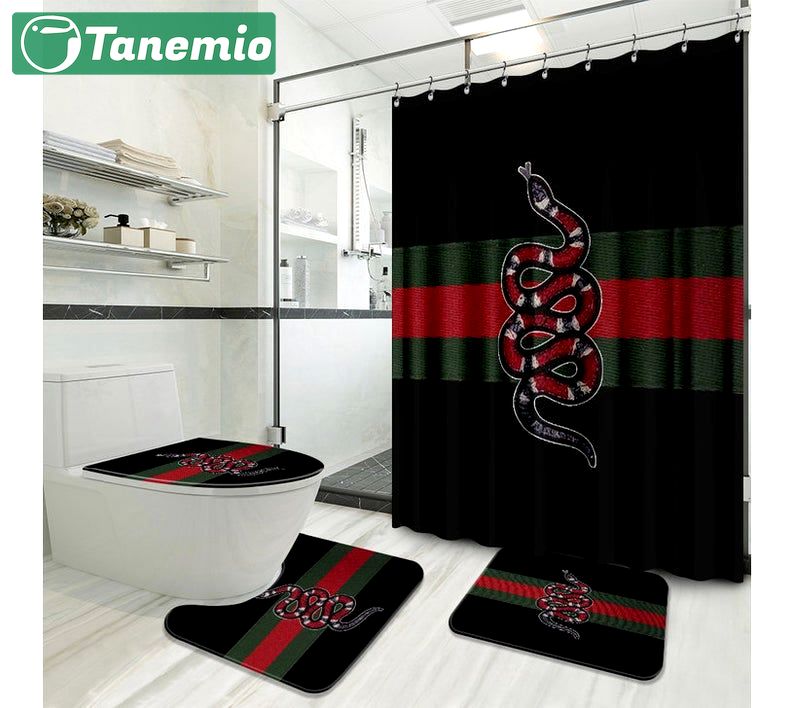 Rugs in living room and bedroom - Gucci snake bathroom set hot 2023 luxury shower curtain bath rug mat home decor 162 Bathroom Accessory Sets