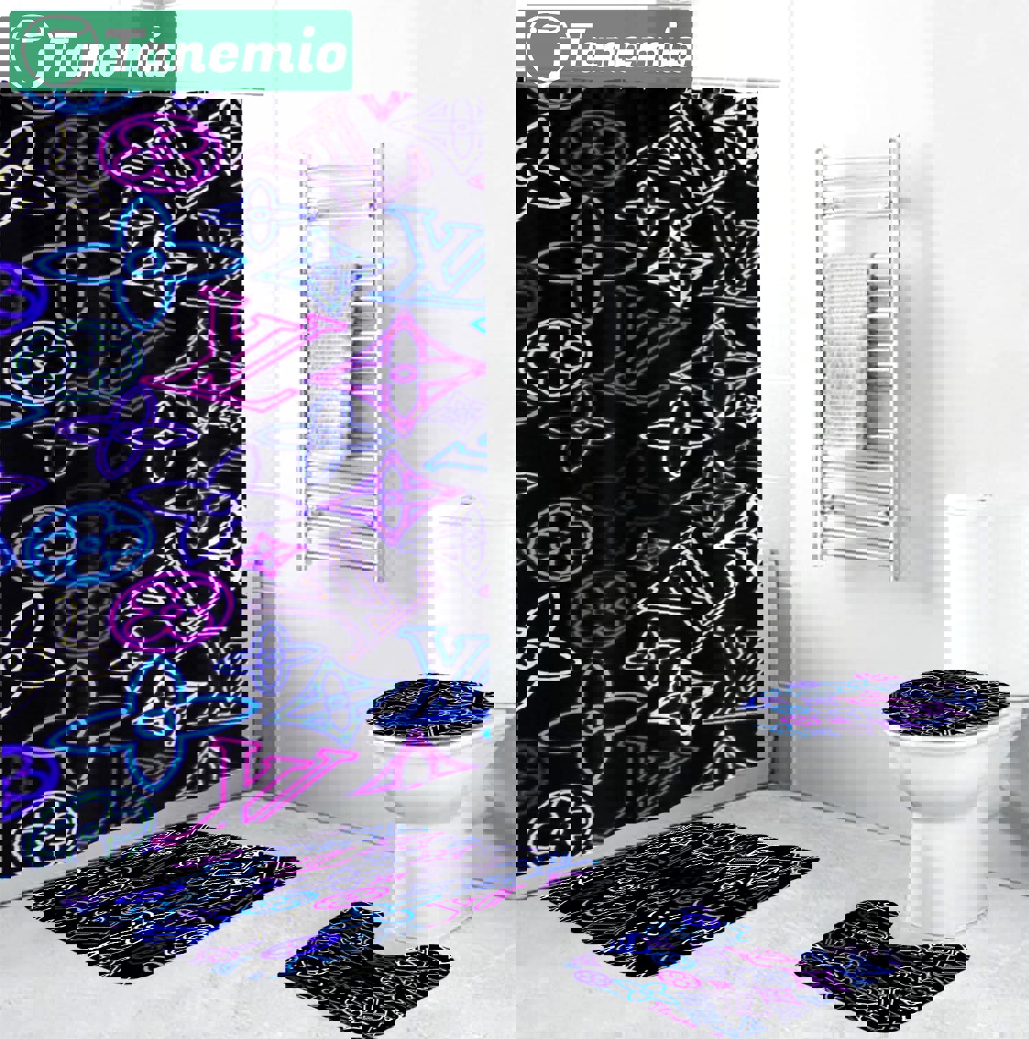 Rugs in living room and bedroom - Louis vuitton lv colorful bathroom set hot 2023 luxury shower curtain bath rug mat home decor 99 Bathroom Accessory Sets