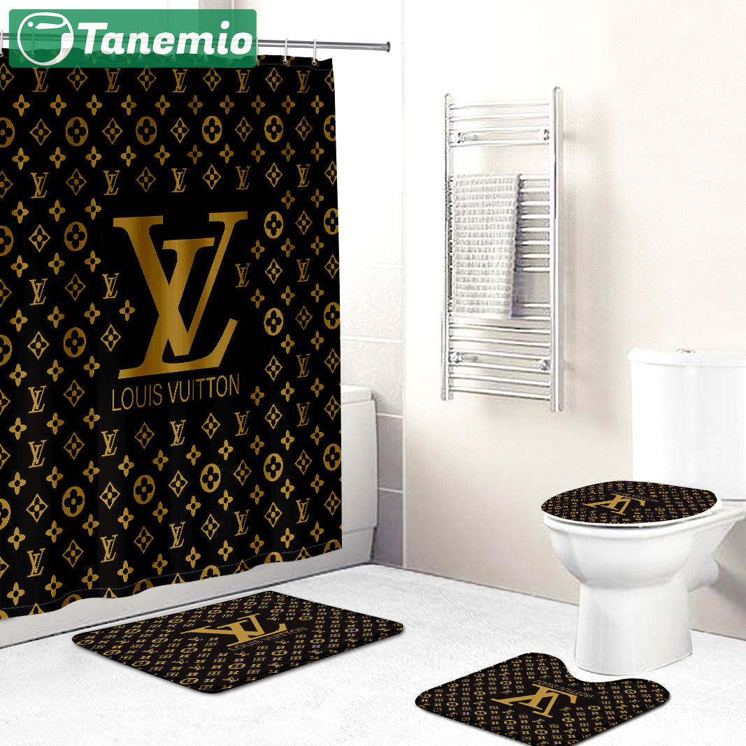 Rugs in living room and bedroom - Louis vuitton lv monogram bathroom set hot 2023 luxury shower curtain bath rug mat home decor 145 Bathroom Accessory Sets