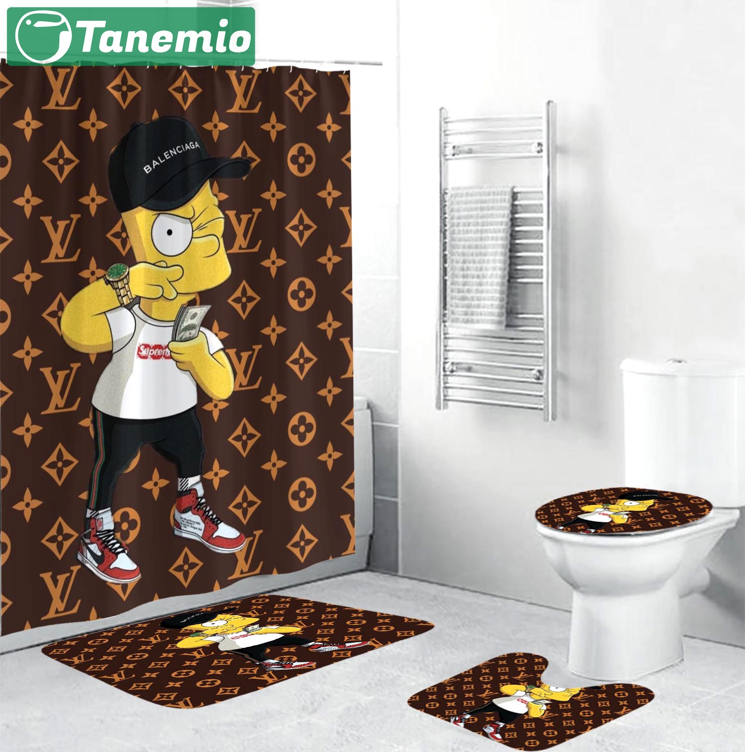 Rugs in living room and bedroom - Louis vuitton lv the simpsons bathroom set hot 2023 luxury shower curtain bath rug mat home decor 109 Bathroom Accessory Sets