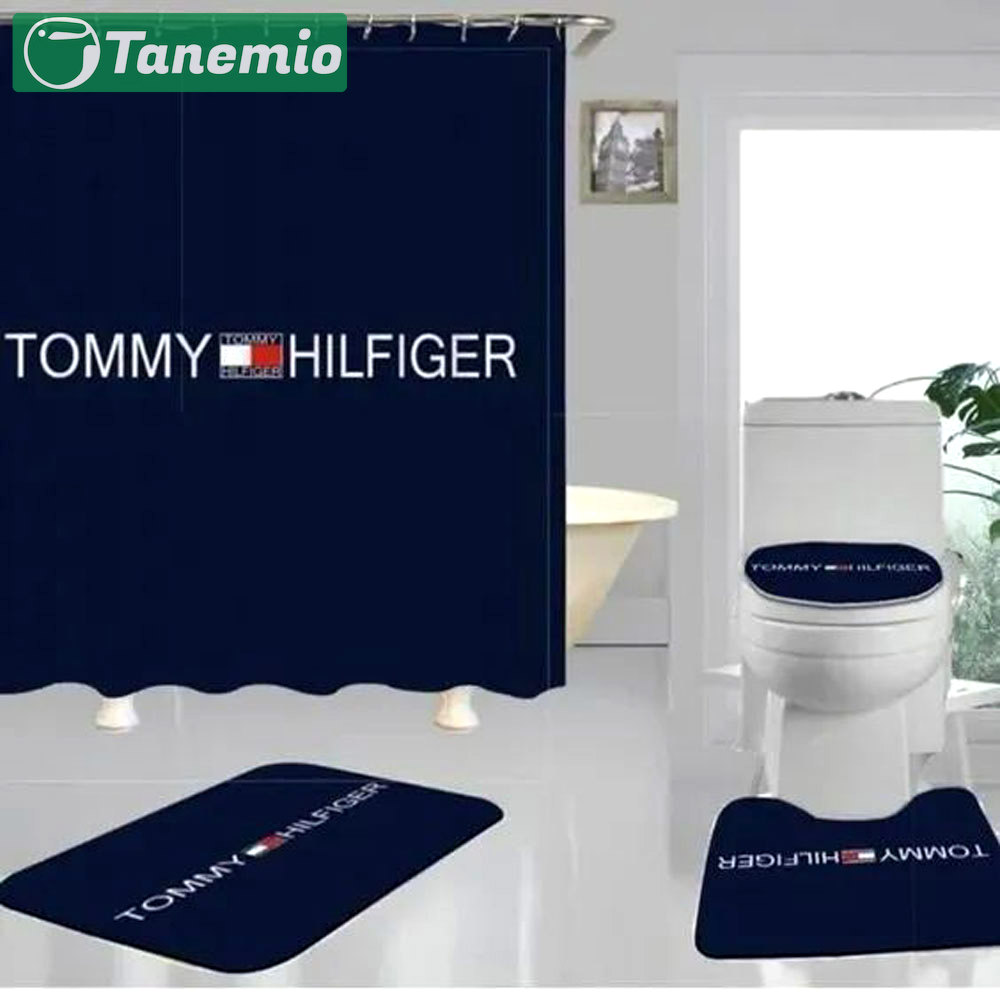 Rugs in living room and bedroom - Tommy hilfiger bathroom set hot 2023 luxury shower curtain bath rug mat home decor 300 Bathroom Accessory Sets